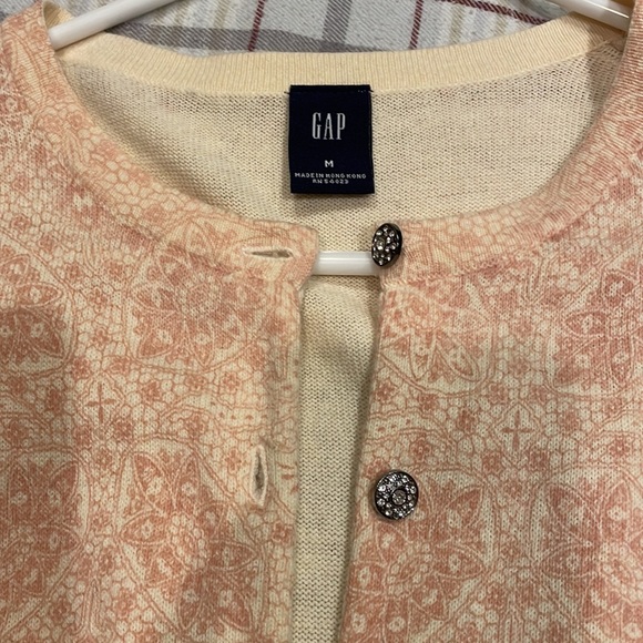 Gap m cardigan with jeweled buttons and satin ribbon belt peach & cream color - Picture 2 of 6